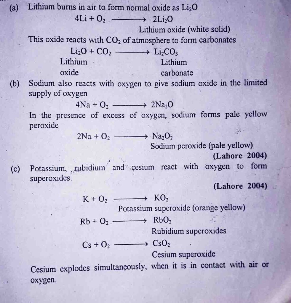 Formation of oxides by alkali metals 