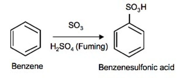 image showing chemical equation of sulfonation of benzene