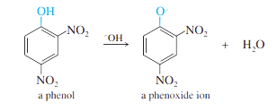 image showing This product (a phenol) is acidic, and is deprotonated by the base.