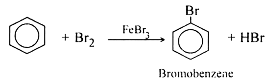 image showing the overall reaction of formation of bromobenzene
