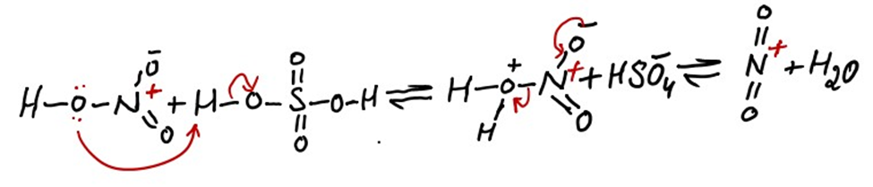 image showing mechanism of formation of electrophile for nitration of nitrobenzene 